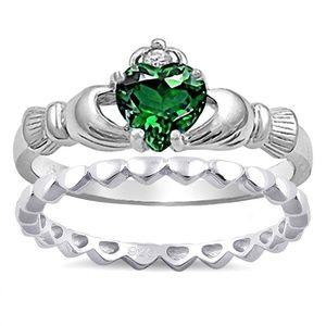 Sz 9 Sterling Silver Claddagh Ring Heart Band Set